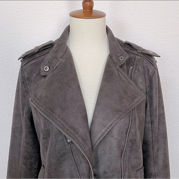 L’atelier faux suede lined brownish grey motorcycle jacket sz S - Picture 8 of 10
